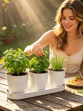 White Herb Garden Metal Planter